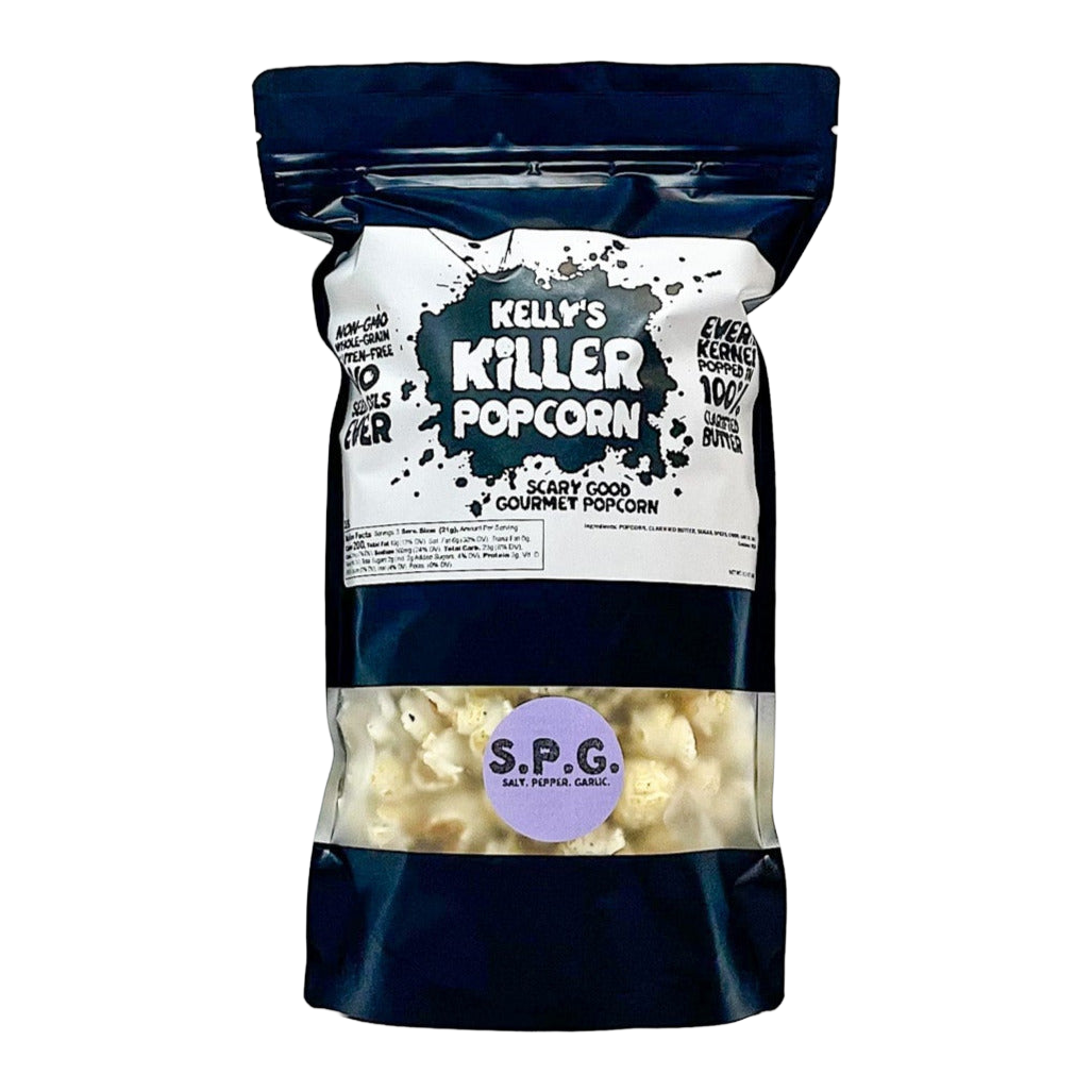 A bag of Kelly's Killer Popcorn, SPG